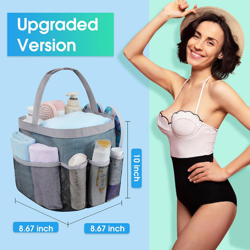 Attmu Portable Mesh Shower Caddy with 8 Pockets for College Dorm Room Essentials, Quick Dry Shower Bag for Bathroom