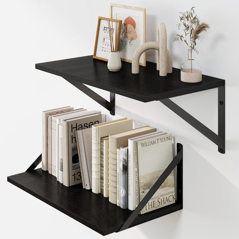 Heimlove Black Deep Floating Shelves for Wall, 16W x 8D Wood Wall