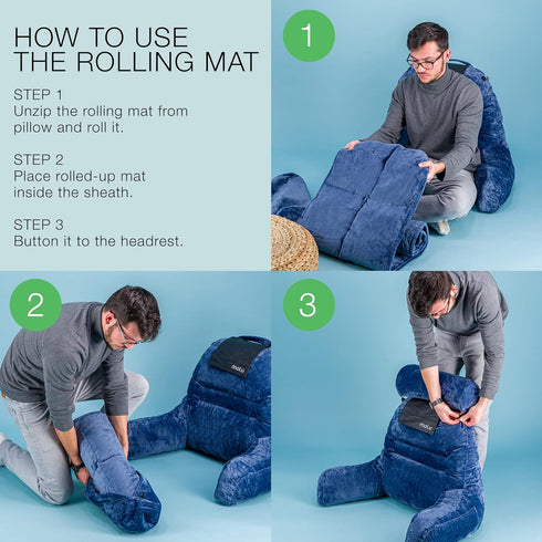 malu Extra Large Reading Pillow- Ergonomic Pillow- Back Pillow for Bed+ Rolling Mat for Neck Support- with Shredded