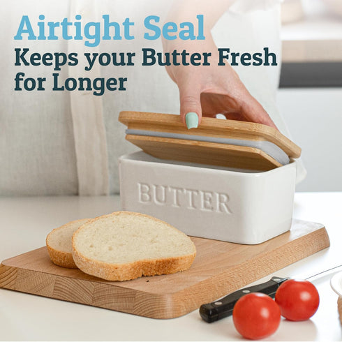 PriorityChef Large Butter Dish with Lid for Countertop, Ceramic Butter Container With Airtight Cover, Butter Keeper for Counter or Fridge, Butter Holder Storage, White