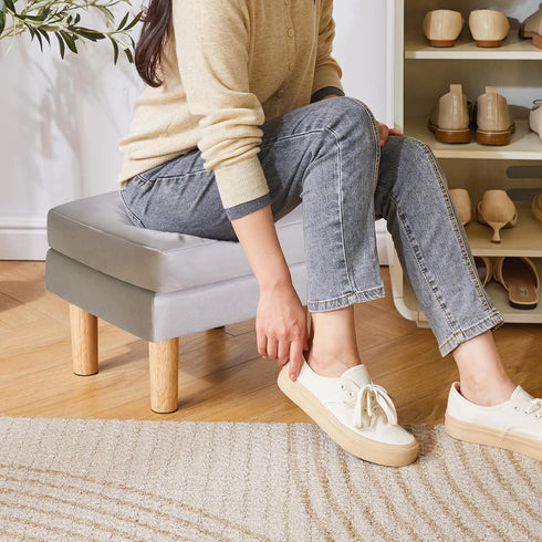 16.34" 12.4" W12.6" UHBD041G YMYNY Small Footstool Ottoman, Faux Leather Footrest with Sponge Padded Seat, Step Stool