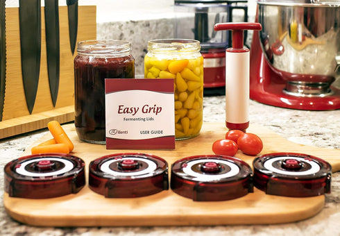 Fermenting Lids Kit for Wide Mouth Mason Jars, 4 Waterless Airlock Lids, Easy Grip with Oxygen Pump, Tracks Ferment Date