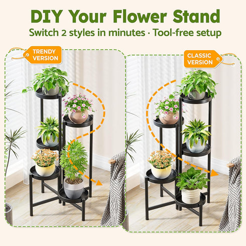 NQW 5 Tall Plant Stand Indoor Outdoor, Corner Metal Flower Pot Stands for Multiple Plants, Tier Heavy Duty Plant Shelf