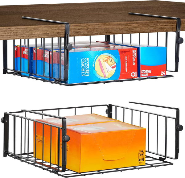 AmonHouseware 2 Pack Hanging Under Shelf Storage Basket,Adjustable Under Cabinet Add-on Storage