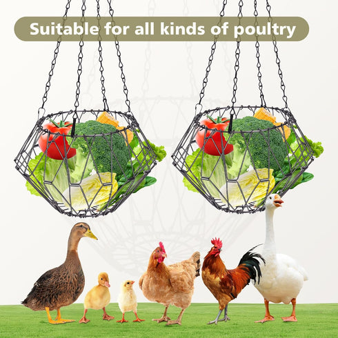 2PCS Hanging Chicken Feeder, Chicken Toys for Coop, Foldable Large Poultry Vegetable Fruits Feeder Basket with Hanging