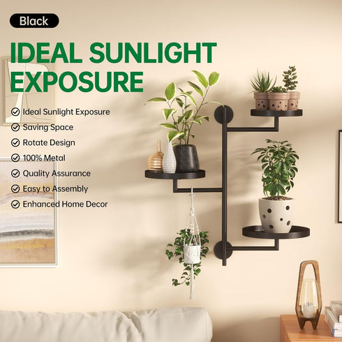 3 Rotating Window Wall Plant Shelves Stand Holder, Tiered Metal Floating Plant Shelf Hanger Indoor , Window Sill Gifts