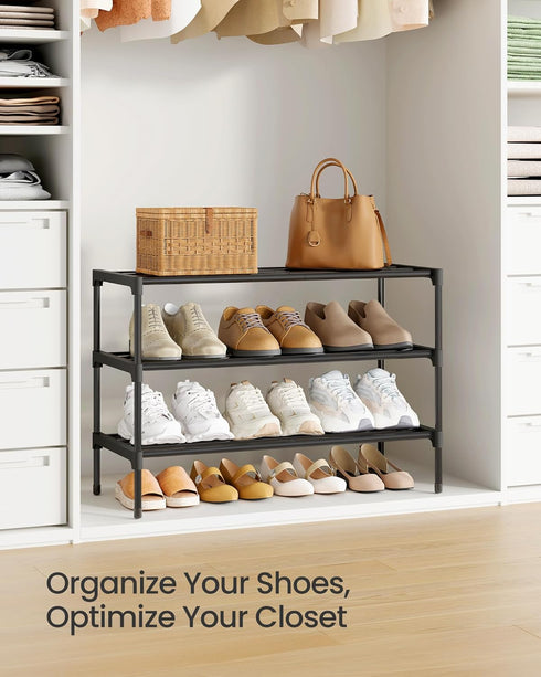 3-Tier Closet, 11.8 24.5 19.1 Inches, ULSA123BH01 SONGMICS Shoe Rack for Compact Metal Shoe Organizer Shelf