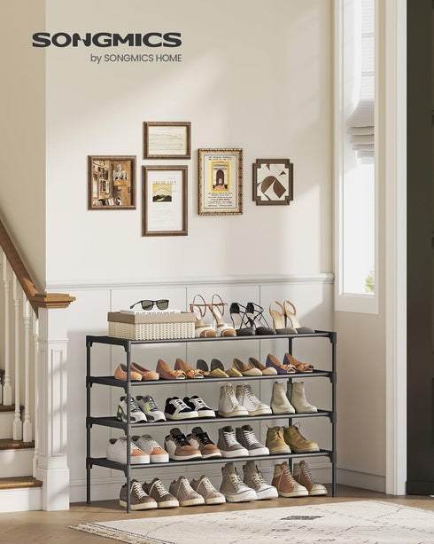 4-Tier 11.7 36.1 27.7 Inches, ULSH034BH01 SONGMICS Shoe Rack, Shoe Storage Organizer, Space-Saving, x x Entryway, Metal