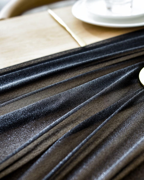 BOXAN Gorgeous Black Silky Sheer Table Runner, 30x120 Inch for Romantic Wedding Decor, Chic Bridal & Baby Shower
