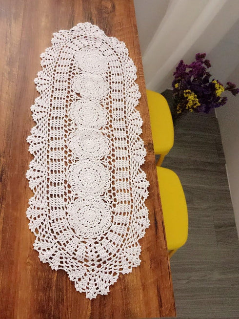 Laivigo Doily,12 27 Inch,White Handmade Crochet Lace Oval Lucky Flower Tablecloth Table Runner Doilies x