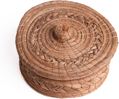 Authentic Mexican Tortilla Warmer Basket - Handwoven Pine Needle with Handloomed Cloth (Natural 7" w cloth)