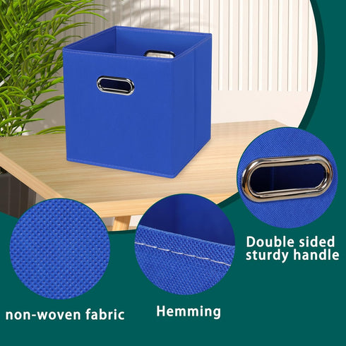Black Foldable Storage Cubes Bins, Set of 6 Fabric Organizer Baskets with Dual Handles (Dark Blue)