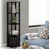 5-Tier FURINNO Black Decorative Shelf with Fabric Bin - Slim Design