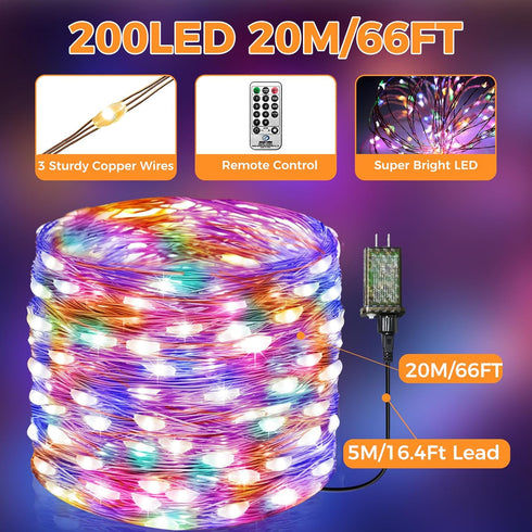 66FT 200 8 btfarm Fairy Lights Plug in with Remote, LED Outdoor Twinkle Lights Waterproof with Timer, Modes Indoor