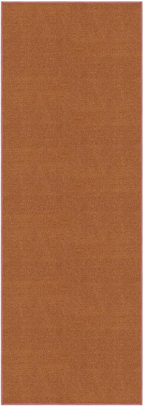 Kapaqua Custom Length Solid Color Runner Rug, Non-Slip Rubber Backing for Hallway, Stair, Kitchen, Living Room, Burnt