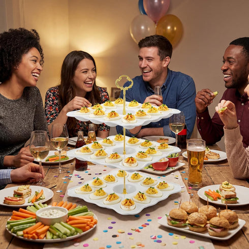 3 36 Countertop Tier Easter Ceramic Deviled Egg Platter Hole Square Deviled Egg Tray Contain Detachable Eggs Holder