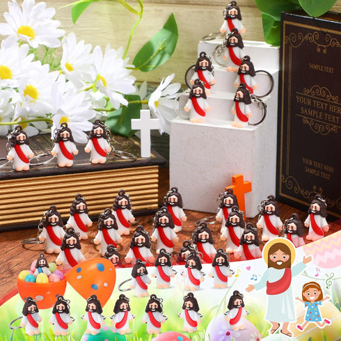 Sumind 48 Pcs Jesus Toys Figurine - Christian Keychain Jesus Doll Bulk Classic Christian Rings for Christ