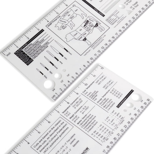 Culinary Ruler Acrylic Cutting Reference Template, Cooking Measurement Tool for Food with Weight Temperature Chart