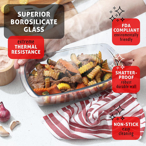 EATEX Glass Bread Pans for Homemade Baking, 1.9 Quart Deep Rectangular Food Storage Containers with Lids, 3 Loaf Pans