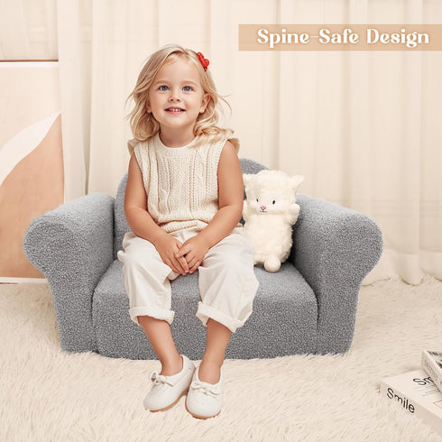 Hrebr 2-in-1 Chairs for Toddler, Toddler Soft Teddy Baby Couch Fold Out, Convertible Chair to Lounger for Girls