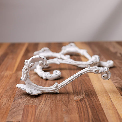 CRAFTSMAN ROAD Vintage Cast Iron Wall Hooks, Antique White Finish, Set of 4 - Rustic Coat Hooks for Coats, Bags, Towels
