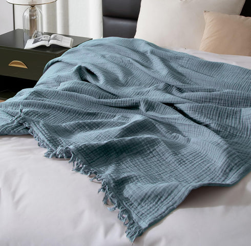 KyraHome 100% 90"x90" Organic Cotton Muslin Blankets, Queen, Pre-Washed, Breathable Lightweight Gauze Cotton Blanket