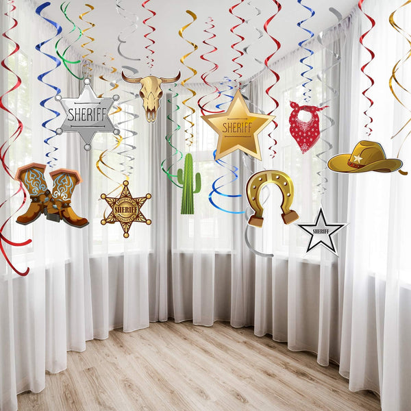 Western Party Decorations Pack, 30Ct Hanging Swirls Foil Swirls for Cowboy Theme Birthday Baby Shower Decor