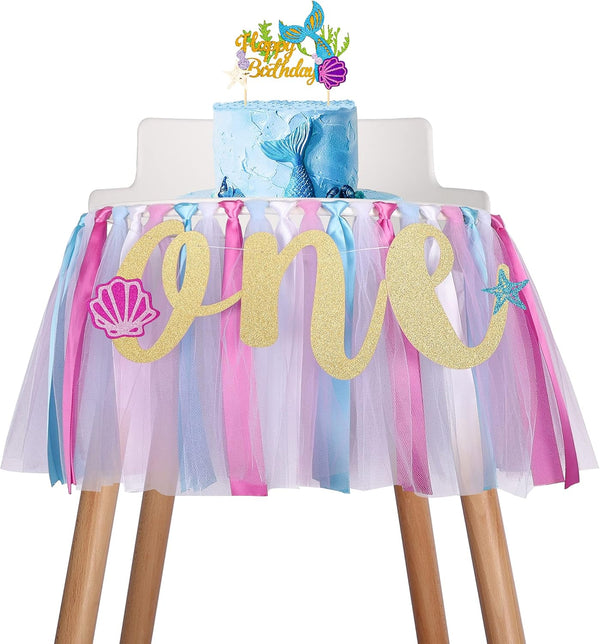 MIAUL Mermaid Princess Highchair Banner for Baby - First 1st Birthday Tutu Decoration