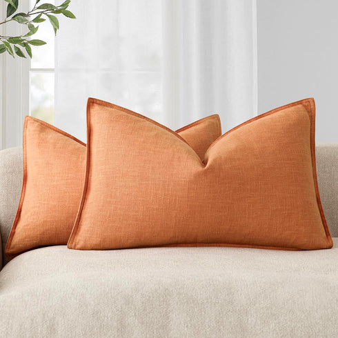 Foindtower Pack of 2, Decorative Linen Soild Throw Pillow Covers Soft Accent