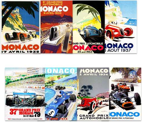 Artery8 Monaco Grand Prix Classic Racing Motor Sport Advert - Premium Wall Art Poster Pack of 8 for Home Decor