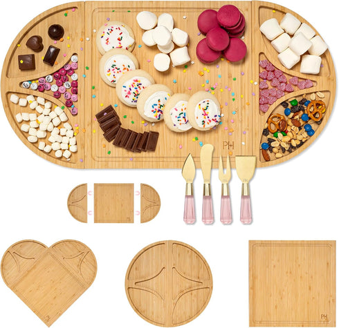 Paris Hilton Charcuterie Board and Serving Set - Customizable Magnetic Bamboo Board with Cheese Utensils, 7-Piece Set,