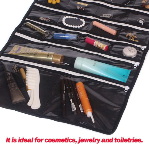 DIOMMELL Hanging Jewelry Organizer, 47 Pockets with Zipper for Earrings Necklace Bracelet Ring Accessory Storage Bag