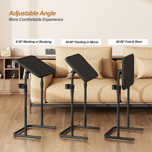 TB01BK091 TUTOTAK C Shaped End Table with Tiltable Surface, Adjustable Height Side Table, Slide Under Couch Table TV