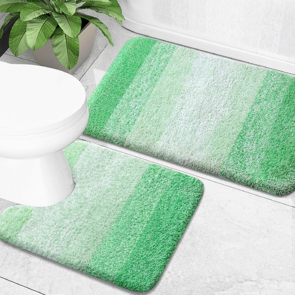 OLANLY Luxury Bathroom Rug Set - 2 Piece Soft Absorbent Microfiber Bath Rugs, Non-Slip Bath Carpet (Green)