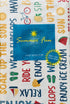 Generic Fun Summer Sayings & Symbols on White Vinyl Tablecloth, 60inch Round in White, Blue, Red, Yellow, Green