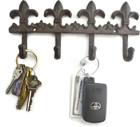 Lulu Decor Cast Iron Fleur De Lis Key Hook, Antique Brown, Decorative Wall Mount