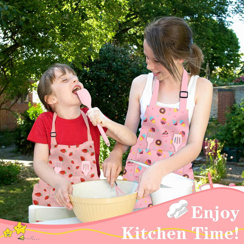 Adjustable Kids Chef Hat and Apron, Toddler Aprons with Pocket for Cooking Baking, Girls Boys