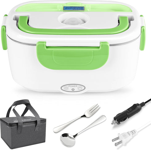Electric Lunch Box Food Heater, 3 in 1 Portable Food Warmer, 1.5L for Car/Home with Fork Spoon and Bag