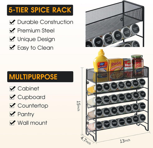 28 Set,Space-Saving Countertop, Skiileor Spice Rack Organizer with Empty Spice Jars,Spice Labels,Chalk pen and Funnel