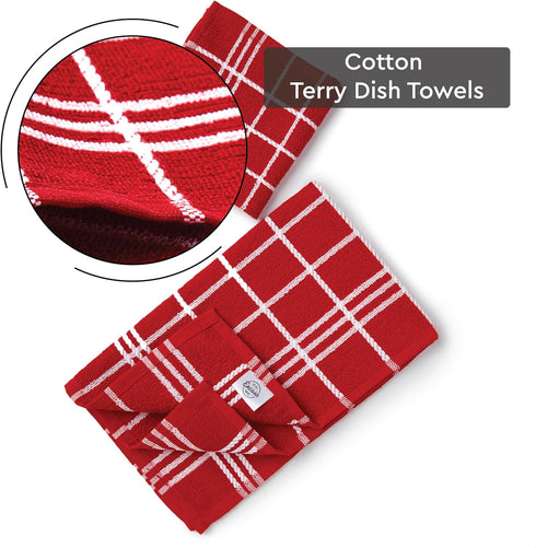 Sets 12x12 inch 16x24 inch Pack 10 Encasa XO Kitchen Towels and Dish Cloths | Red Combo Highly Absorbent Cotton Terry