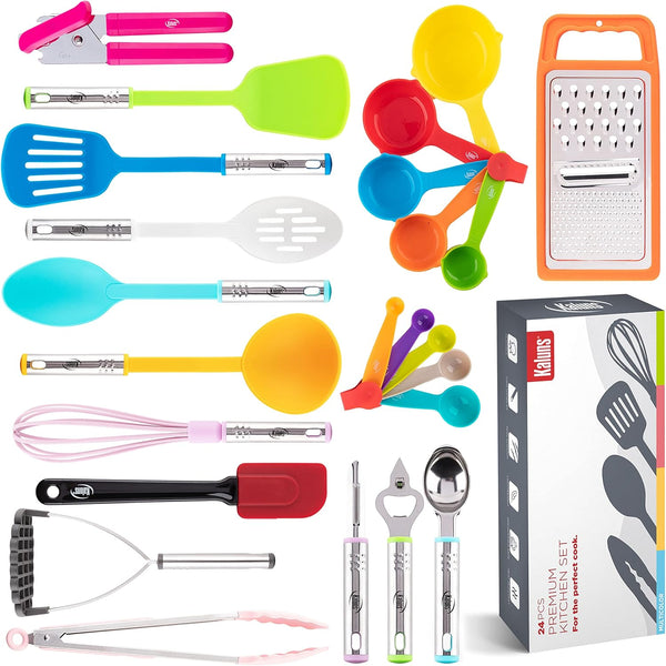 Kitchen Utensils Set, 24 Pcs Cooking Utensil Set with Nonstick and Heat Resistant Gadgets, Essential Cookware Sets