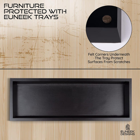 Black Wood Tray for Vanity, Bathroom, or Toilet Tank, Countertop Organizer for Perfume, Jewelry, Candles, DIY Decor