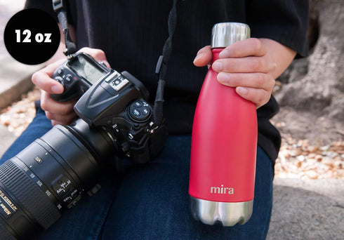 MIRA 12 oz Insulated Water Bottle - Slim Stainless Steel Cola Shape Thermos - Double Wall Hot & Cold Flask (Black)