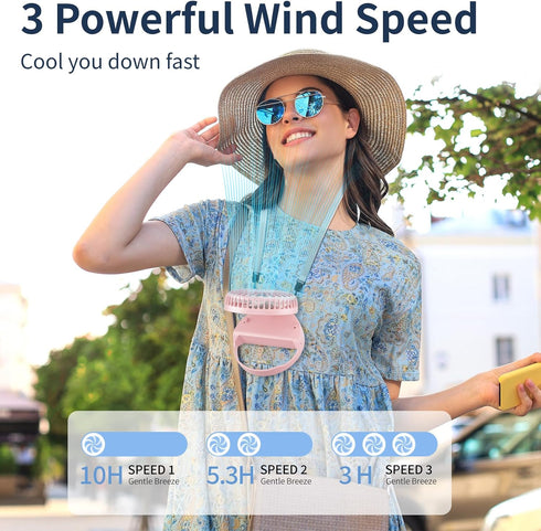 Portable Neck Fan, 3 IN 1 Handheld Mini Fan, USB Rechargeable Eyelash Fan with Lanyard, 180° Foldable for Travel/Summer