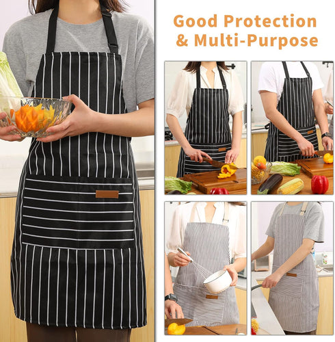 Tosewever 2 Pieces Kitchen Cooking Aprons, Adjustable Bib Aprons with 2 Pockets for Women Men, Black/Brown