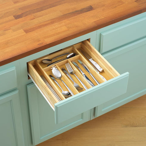 JoyJolt Bamboo Expandable Drawer Organizer for Kitchen Utensils, Adjustable Cutlery Tray with 4-6 Slots