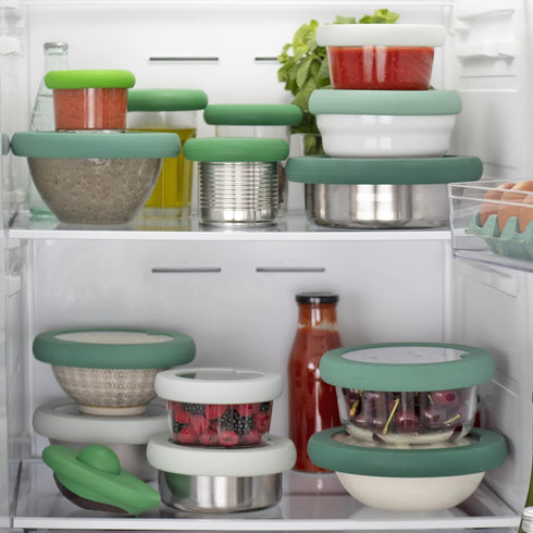 Food Huggers Gradual Green Replacement Lids for Glass Storage Containers, Silicone & Glass Lids, 100% Plastic Free, 1