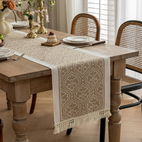 Table Runners 63 Inches,Waterproof Boho Table Runner with Tassel Fringe,Table Runner for
