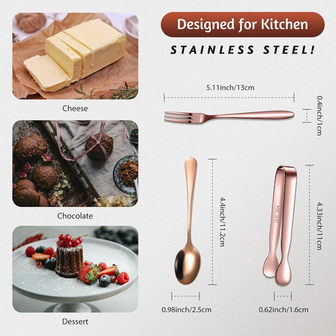 Cunhill 24 Pcs Charcuterie Accessories Mini Cocktail Tongs Small Serving Spoons and Appetizer Forks Stainless Steel Tongs Charcuterie Utensils for Valentine's Day Party(Rose Gold, Vivid Sharp Spoon) by Cunhill