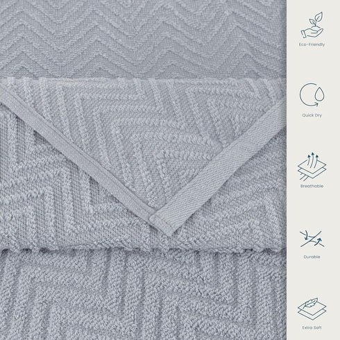 6 Set- 550 2 2 2 Set CASA COPENHAGEN Wave Textured Piece Towel Grey Violet, GSM Bath Towel Hand Towel Washcloth, Rough